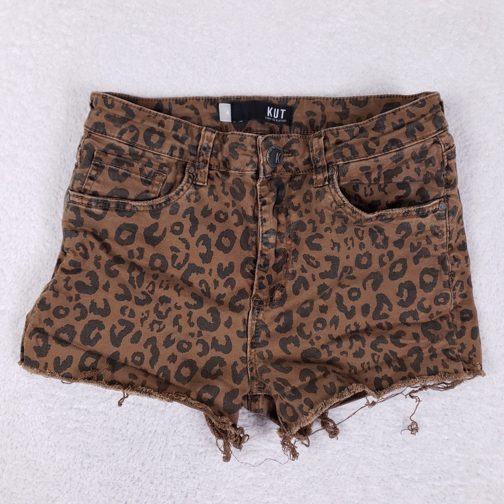 KUT FROM THE KLOTH DONNA SHORTS WOMEN 4 LEOPARD PRINT HIGH RISE CUT OFF RAW HEM